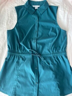 Athleta Teal Collared Sleeveless Button Top